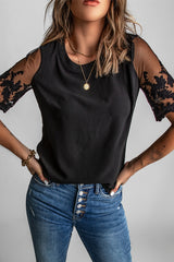 Black patchwork with floral lace sleeves
