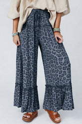 Pantalon large gris à imprimé léopard sauvage