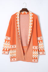 Cardigan tricoté orange imprimé aztèque ouvert sur le devant-A WOMAN WE LOVE