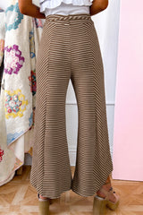 Pantalon large beige foncé à rayures et détails patchwork