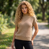 Textured with turtleneck and short pale khaki sleeves