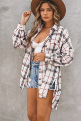Oversized white plaid jacket with slits
