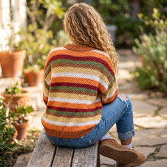 Pull multicolore à rayures arc-en-ciel et manches bouffantes