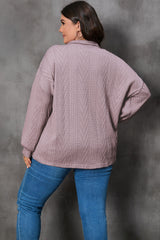 Plus Size Textured Knit Zip Neck Sweater