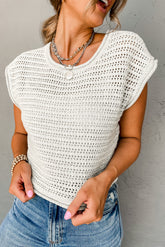 White top with openwork knitting handles