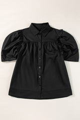Chemise ample noire à manches bouffantes-A WOMAN WE LOVE