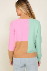 Multicolored sweater with high neck and color block ribbed trim