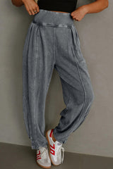 Pantalon décontracté taille haute style jogging gris