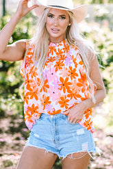 Orange -sleeved flowery high -sleeved flower