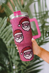 Red Rose Diamond Rouge Christmas Thermos Cup Santa Claus con paja 40oz