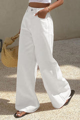 Jean large blanc à taille mi-haute et cinq poches