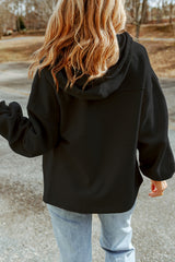 Black Sequin Zip Up Hoodie with Rugby and Football Pattern
