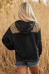 Sweat-shirt zippé imprimé léopard à coutures contrastées