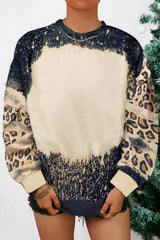 Black Tie Dye Leopard Print Drop Shoulder Sweatshirt
