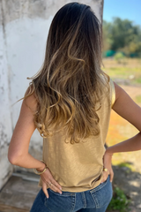 Glamor tank top with shiny metal edge *