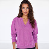 Sweat-shirt rose vif à col cranté et épaules tombantes