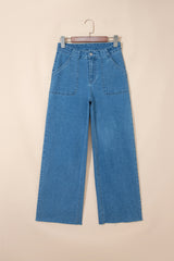 Jean extensible rétro délavé bleu crépuscule avec poche plaquée