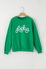 Green LUCKY Aphabet Chenille embroidered sweatshirt