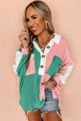 Pink oversized sweatshirt with ribbed collar and color block
