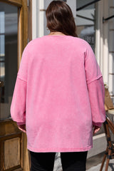 Rose - Plus Size Mineral Wash Drop Shoulder Crew Neck Sweatshirt