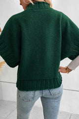 Pull en tricot à manches courtes et col montant vert noirâtre
