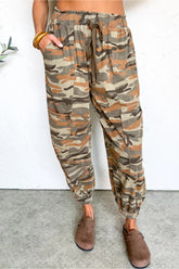 Pantalon à taille élastique et cordon de serrage imprimé camouflage