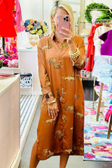 Fended shirt dress buttoned tag printed mustard