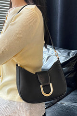 Petit sac d’épaule noir en simili cuir à détails dorés
