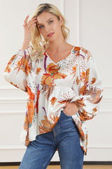 Chemisier babydoll multicolore à imprimé floral et col en V-A WOMAN WE LOVE