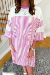 Phalaenopsis Mini-robe ample à manches trois-quarts à rayures et patchwork