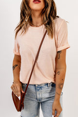 Camiseta de cuello redondo rosa unido