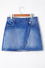 Mini-jupe en jean bleu effet portefeuille à taille croisée