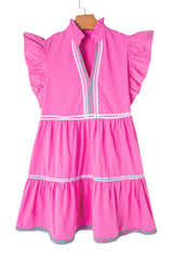 Robe à plusieurs niveaux avec col en V et manches flottantes colorblock Ric Rac rose fraise