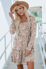 Vestido de manga larga con volantes y estampado de animales de leopardo