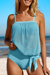 Tanked tank swimsuit in striped mesh *