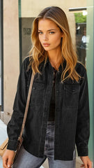 Black denim jacket with collar and buttons *