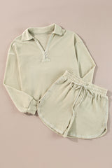 Ensemble 2 pièces haut et short boutonné texturé à manches longues parchemin-A WOMAN WE LOVE