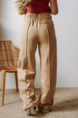 Pantalon large taille haute avec cordon de serrage et coutures apparentes gris fumée