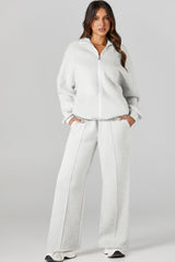 Ensemble 2 pièces gris clair avec veste zippée à épaules tombantes