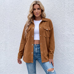 Textured brown jacket with flap pockets and drooping shoulders