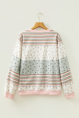 Sweat-shirt rose patchwork à fleurs, rayures et pois