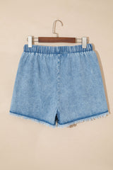 Short en jean décontracté à bords effilochés