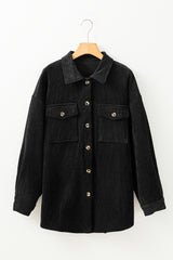 Black buttoned jacket with flap pocket in corduroy