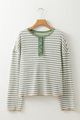 Long sleeve top Henley Textured with green stripes *
