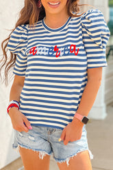 Bleuly striped puffy and graphics t-shirt with blue stripes