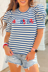 Bleuly striped puffy and graphics t-shirt with blue stripes