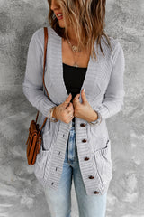 Cardigan gris avec poche avant et fermeture à boutons-A WOMAN WE LOVE