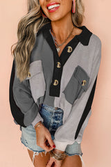 Sweat-shirt oversize gris à col côtelé et color block