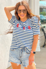Bleuly striped puffy and graphics t-shirt with blue stripes