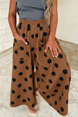 Pantalon large à pois, taille élastiquée et poches plaquées